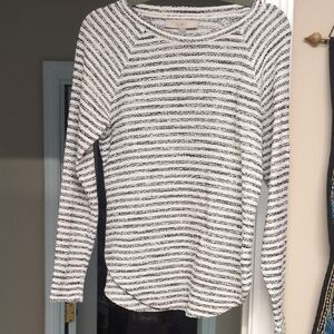 LOFT Black and White Open-Weave Striped Sweater